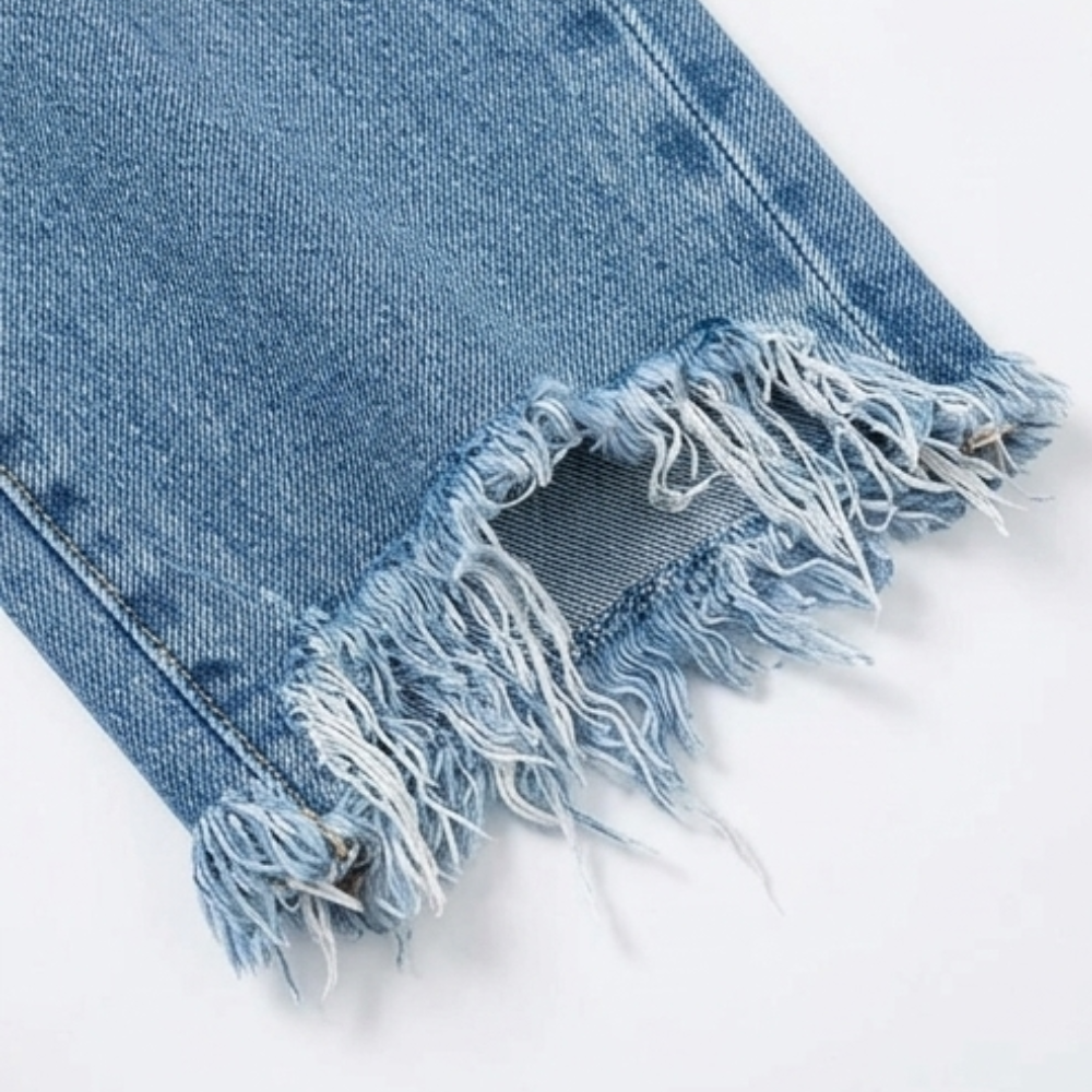 Dames Straight Leg Jeans met Rafeldetail