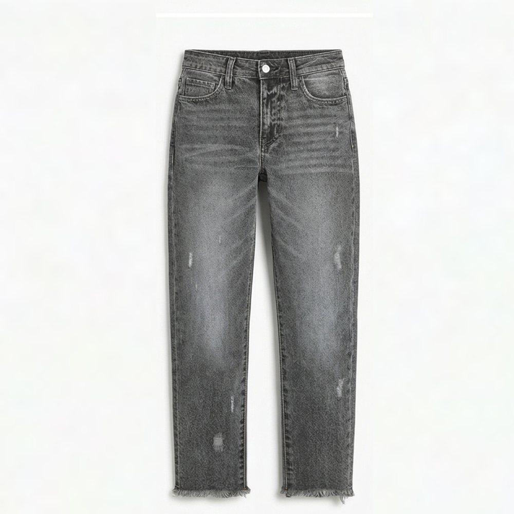 Dames Straight Leg Jeans met Rafeldetail