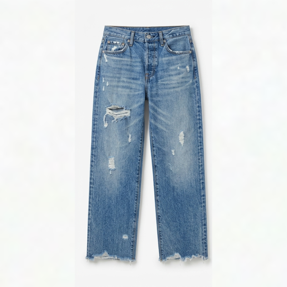 Dames Straight Leg Jeans met Rafeldetail