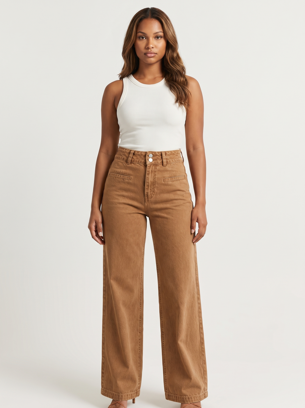 Dames High-Waist Jeans met Wijde Pijpen en Dubbele Knoopsluiting