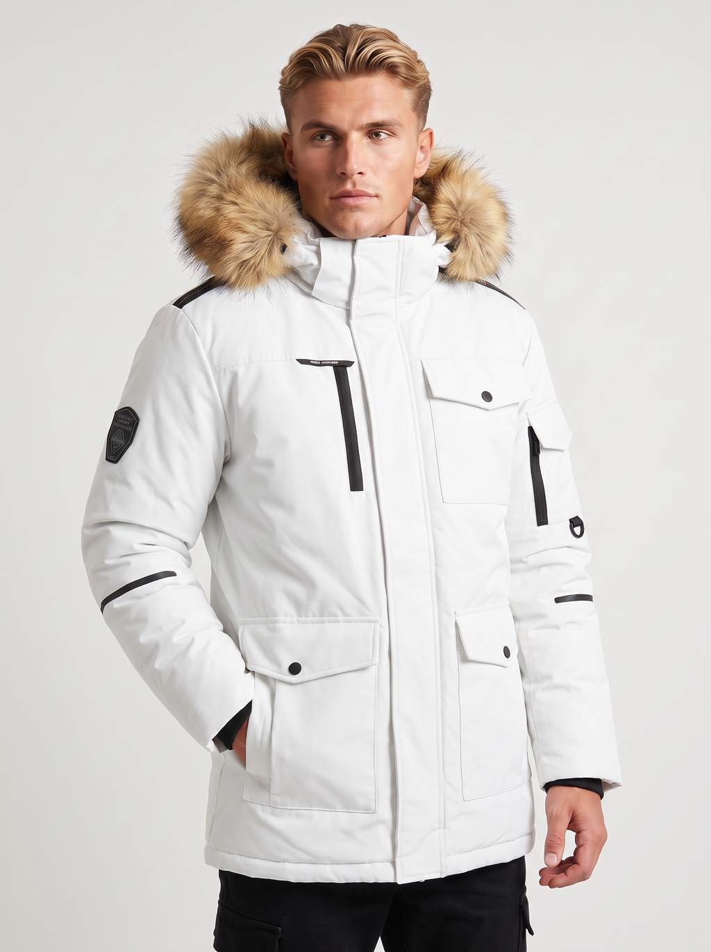 Heren Winterjas met Afneembare Capuchon Bontkraag