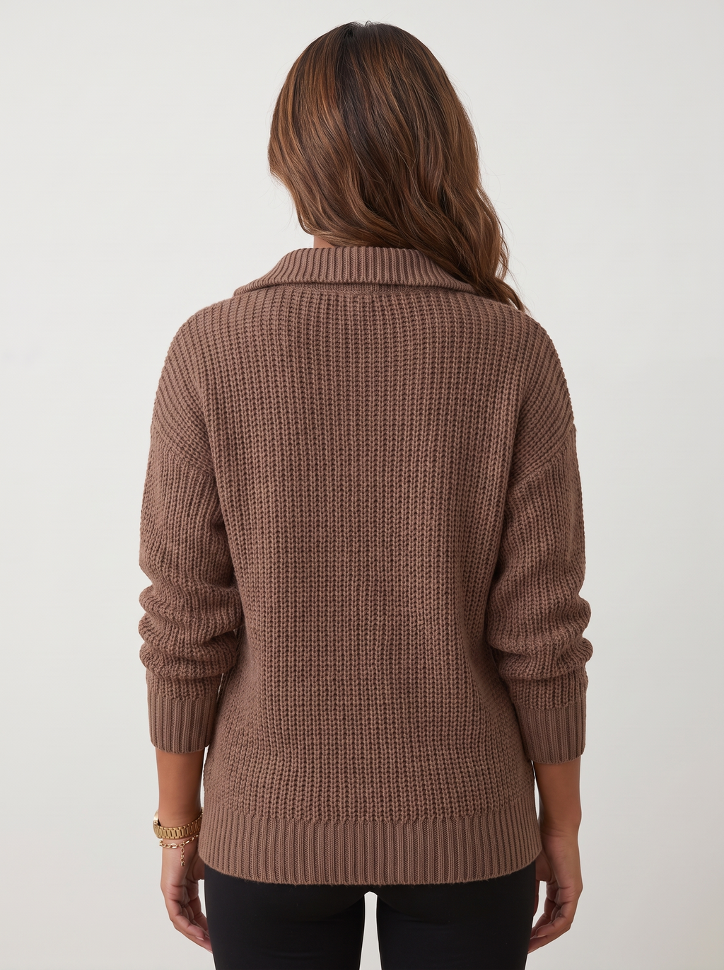 Dames Gebreide Half-Zip Trui met Hoge Kraag