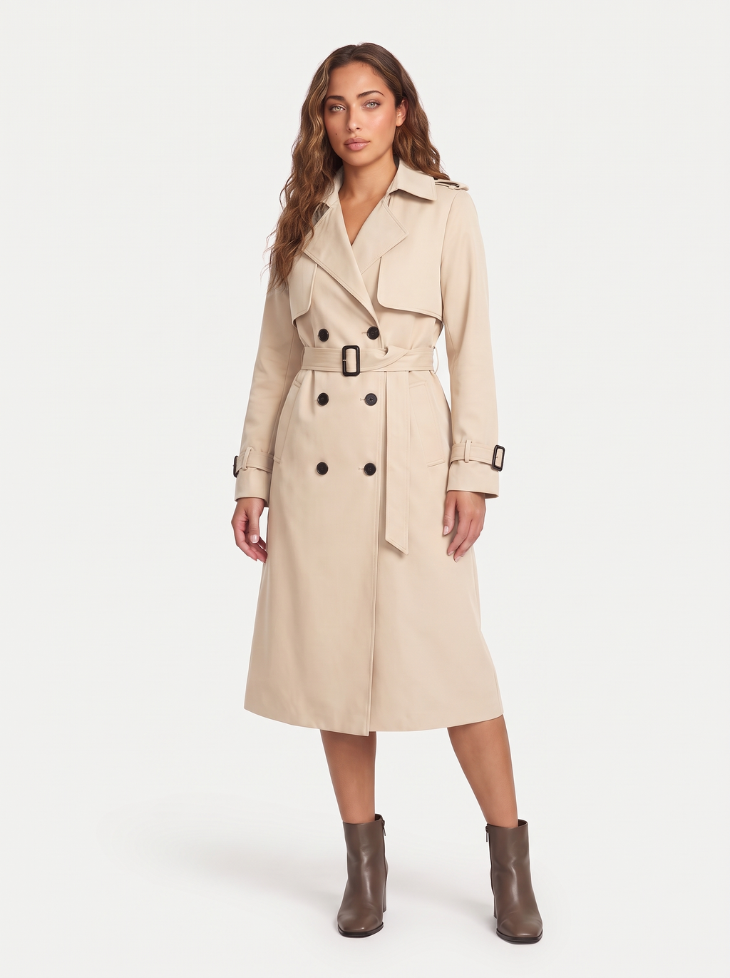 Dames Lange Trenchcoat met Dubbele Knoopsluiting