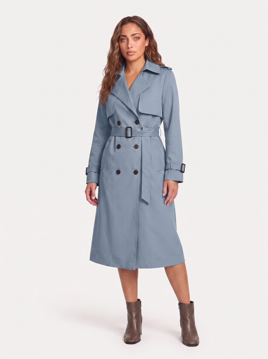 Dames Lange Trenchcoat met Dubbele Knoopsluiting