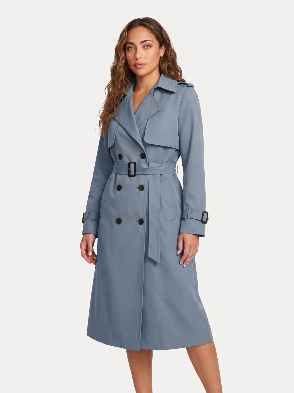 Dames Lange Trenchcoat met Dubbele Knoopsluiting