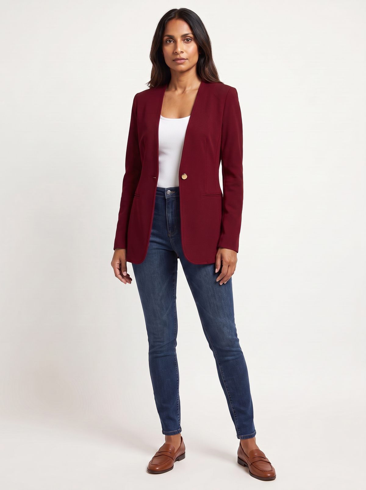 Dames A-Lijn Blazer met V-Hals en Knoopsluiting