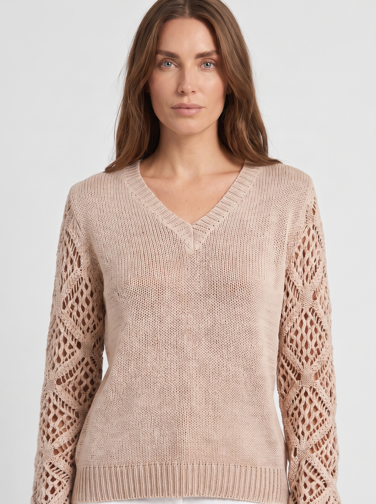Dames Gebreide V-Hals Trui met Kanten Details