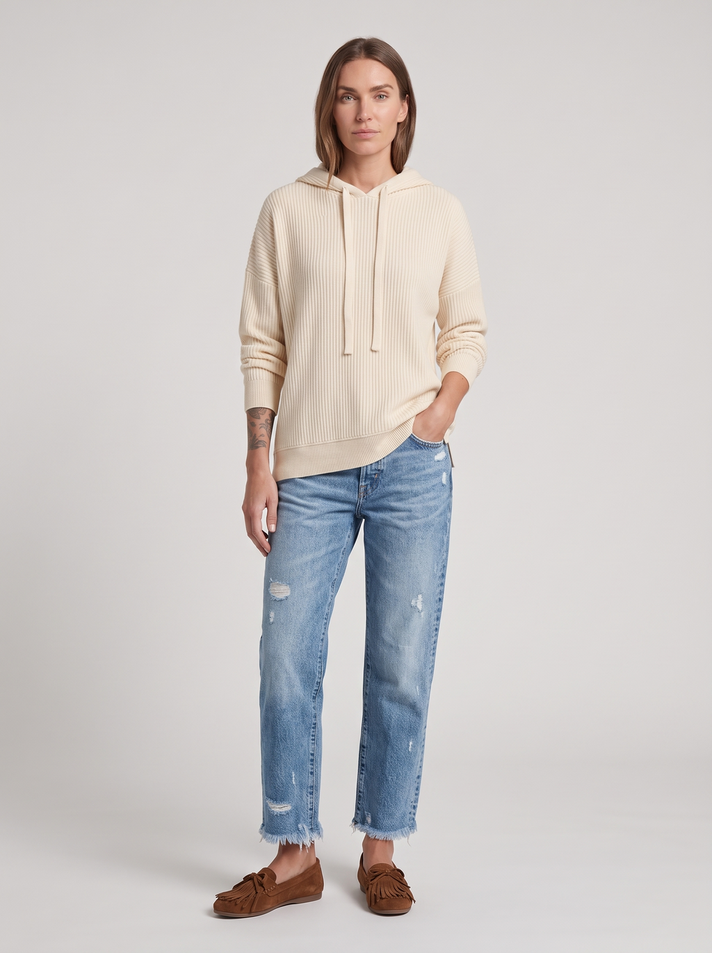 Dames Straight Leg Jeans met Rafeldetail