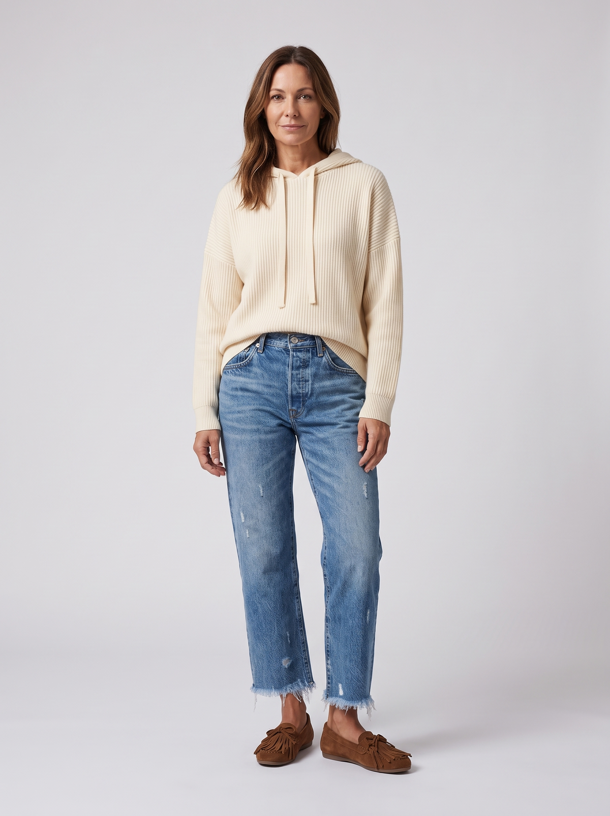 Dames Straight Leg Jeans met Rafeldetail