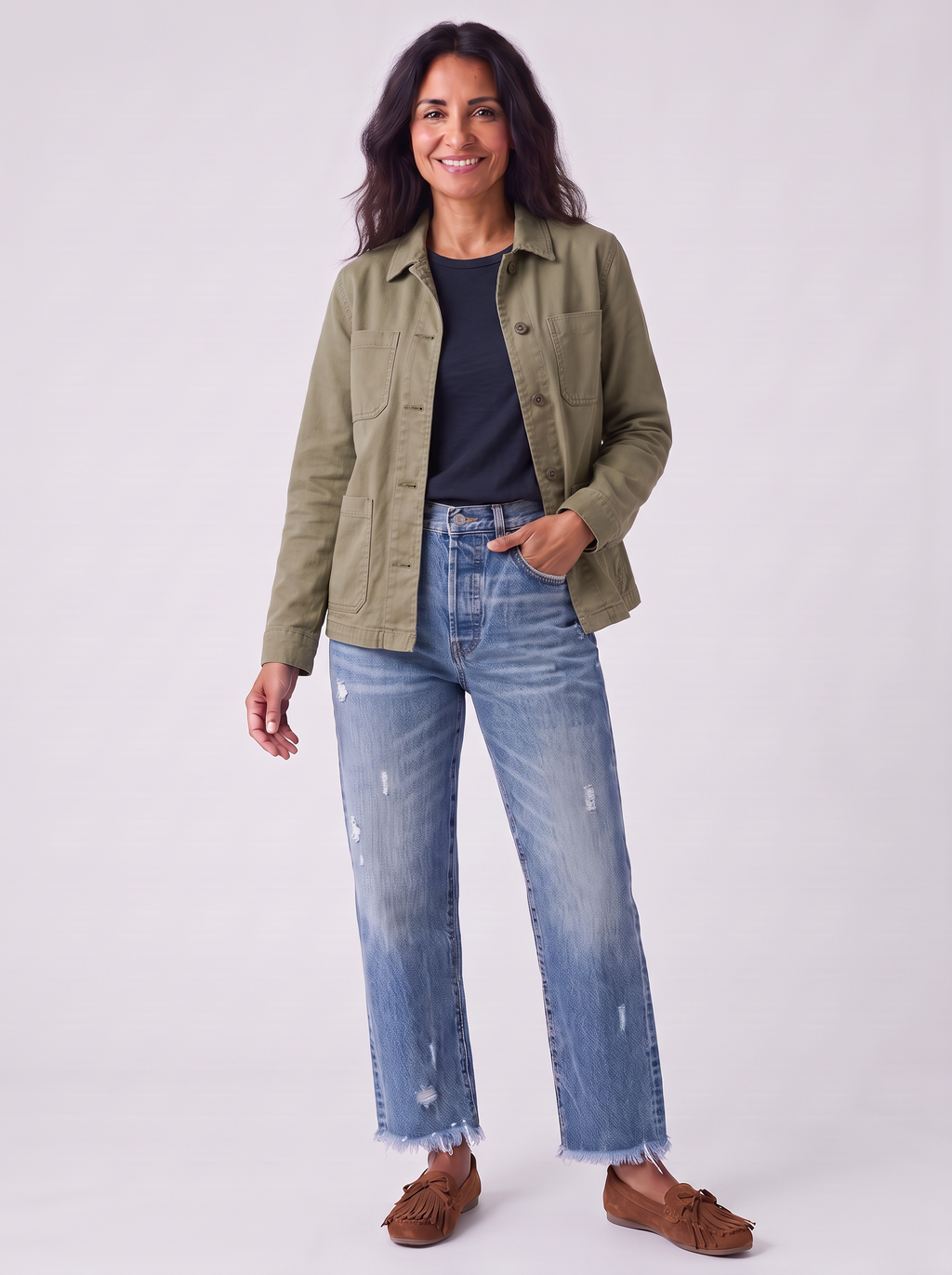 Dames Straight Leg Jeans met Rafeldetail