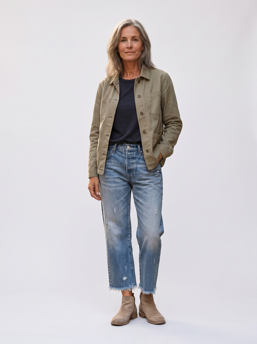 Dames Straight Leg Jeans met Rafeldetail