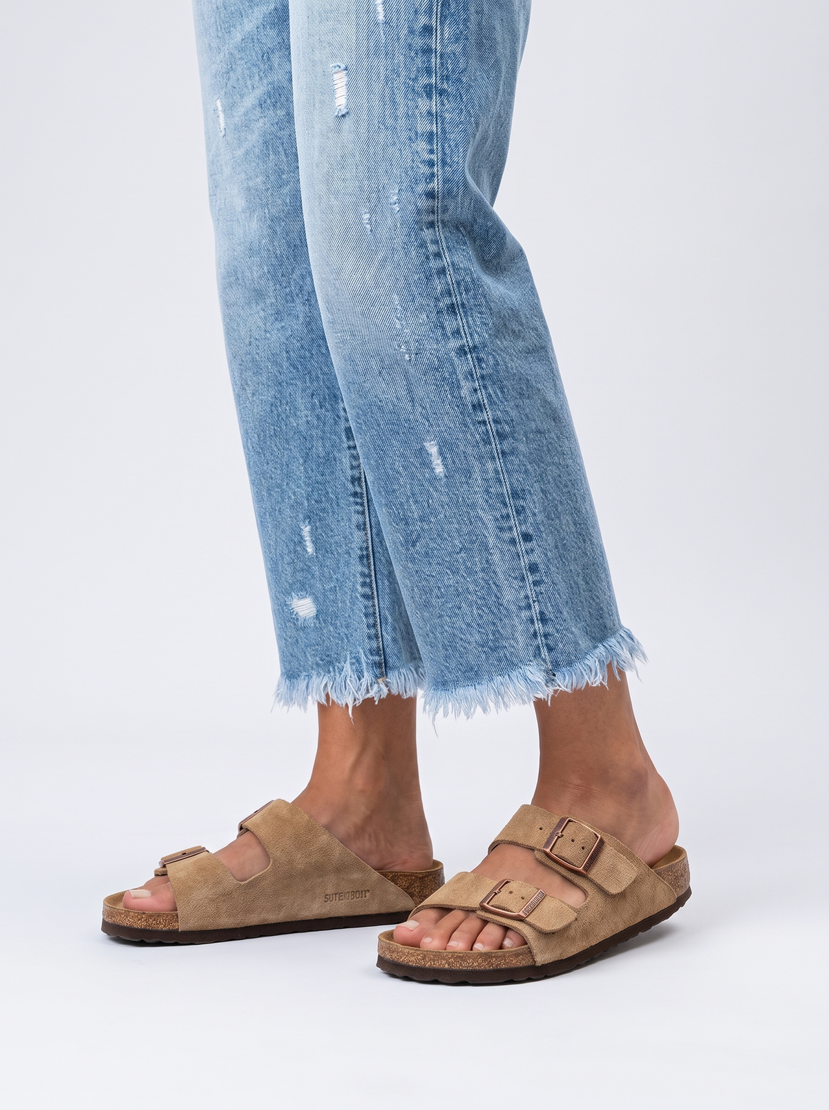 Dames Straight Leg Jeans met Rafeldetail