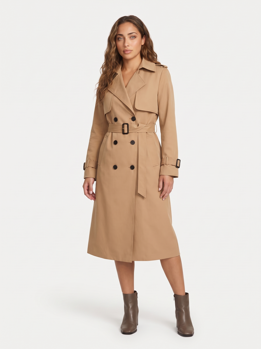 Dames Lange Trenchcoat met Dubbele Knoopsluiting