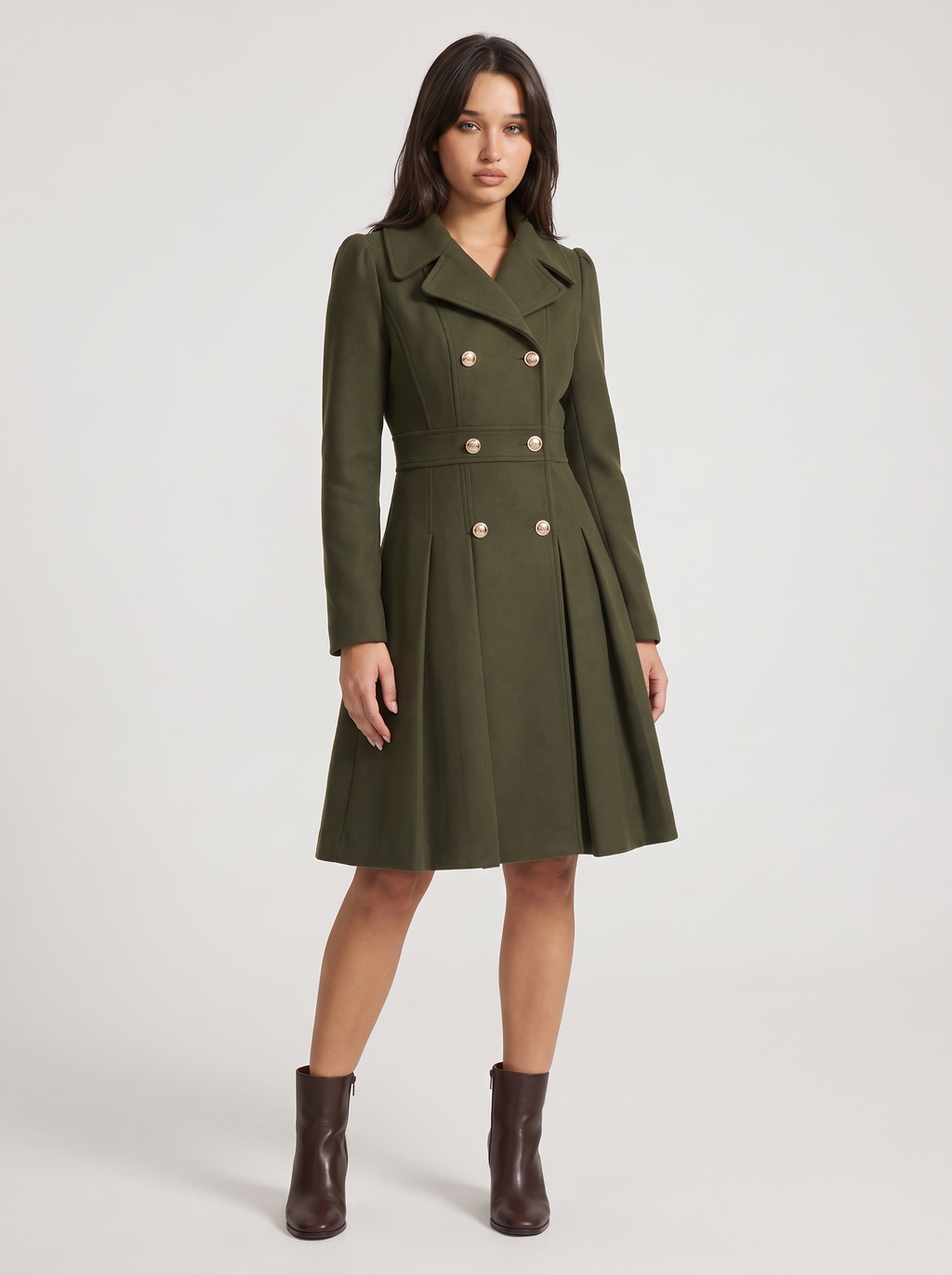 Dames Gevoerde A-Lijn Trenchcoat met Dubbele Knoopsluiting