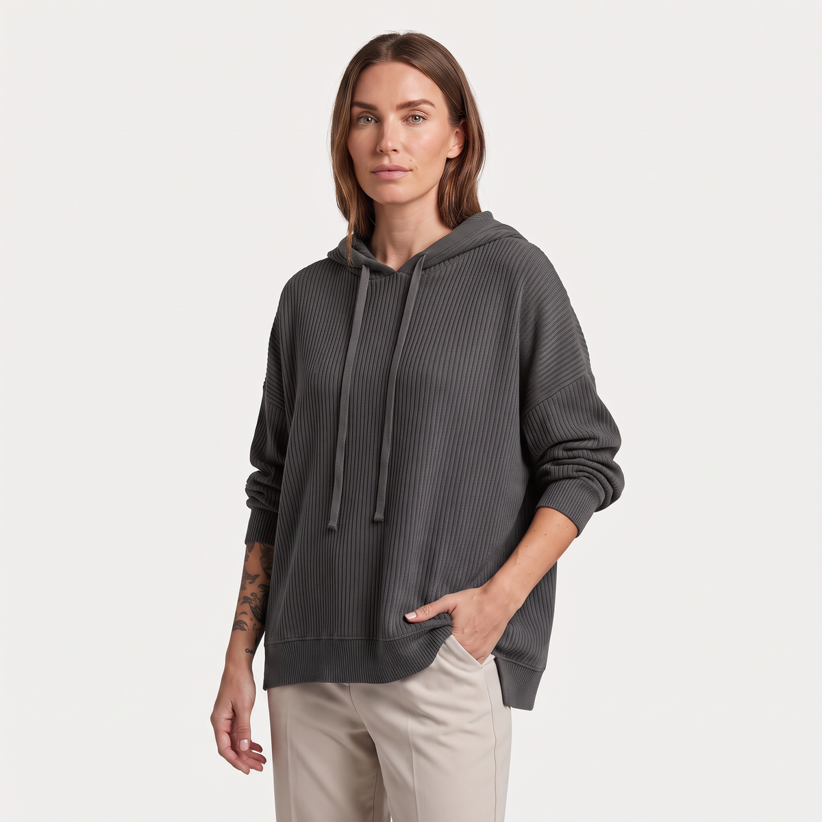 Dames Oversized Gebreide Hoodie met Trekkoord