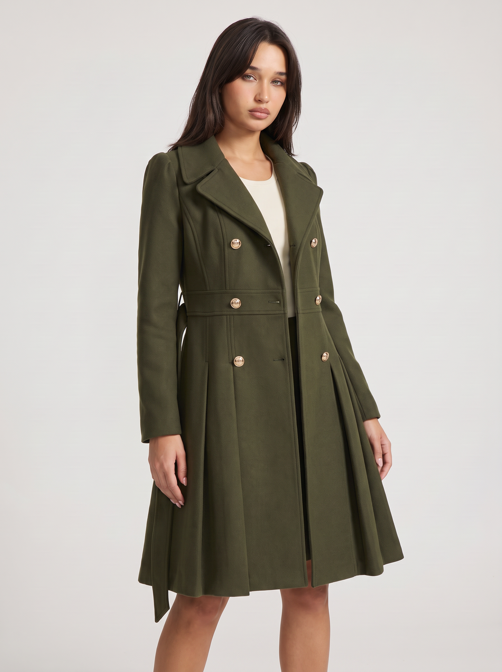 Dames Gevoerde A-Lijn Trenchcoat met Dubbele Knoopsluiting