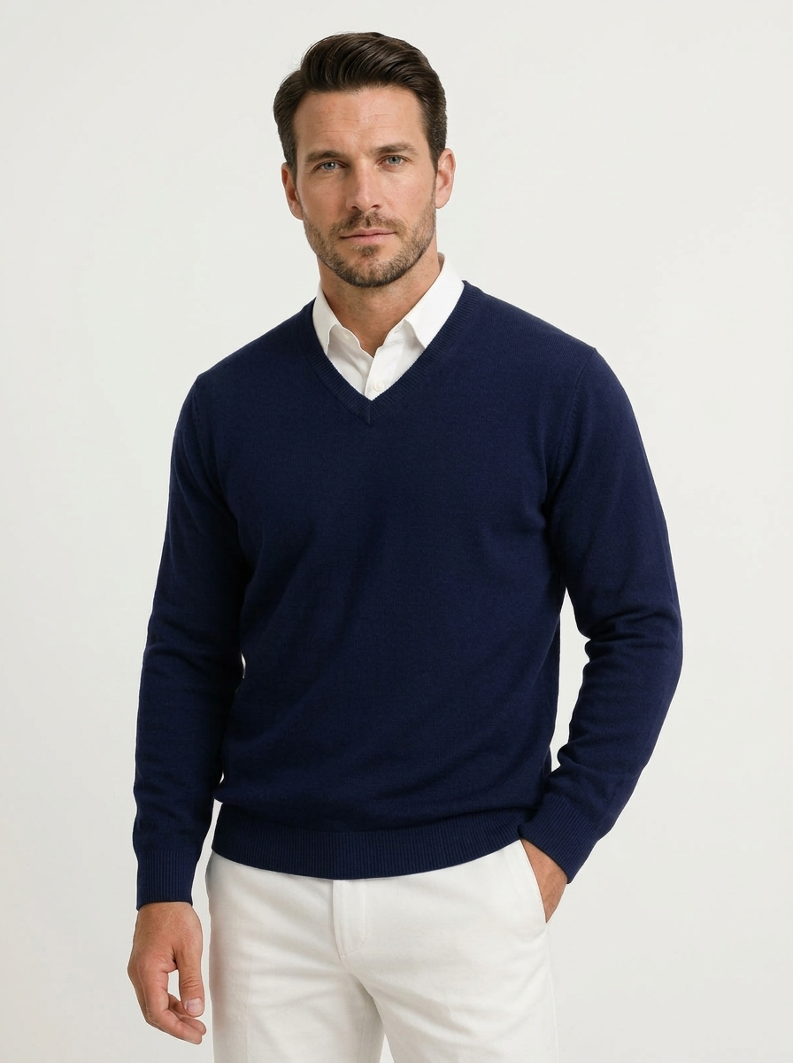 Heren V-Hals Pullover met Slim Fit Pasvorm