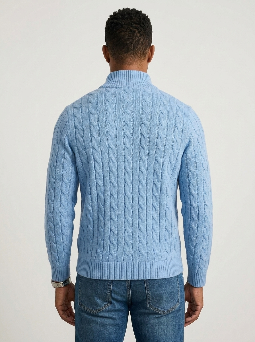 Kabelgebreide Half-Zip Trui Heren Hoge Kraag
