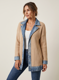 Dames Ribgebreide Blazer met Denim Details