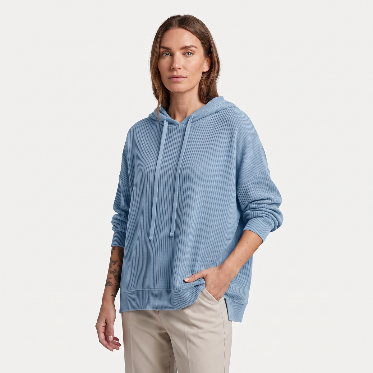 Dames Oversized Gebreide Hoodie met Trekkoord