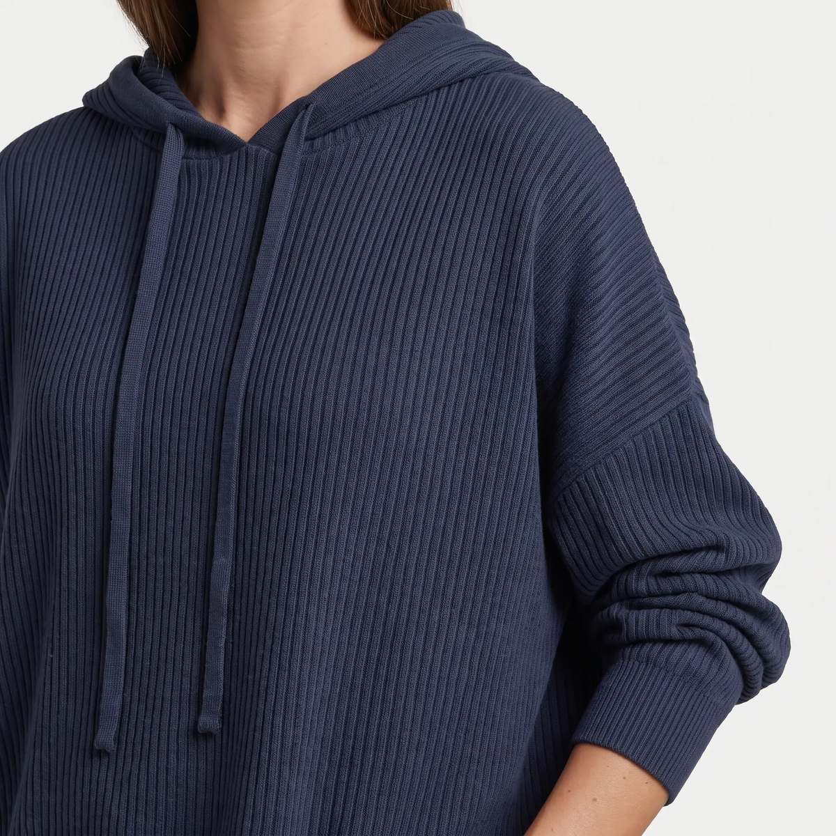 Dames Oversized Gebreide Hoodie met Trekkoord