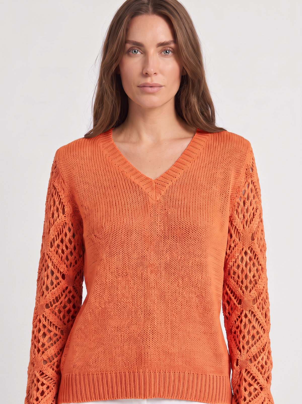 Dames Gebreide V-Hals Trui met Kanten Details