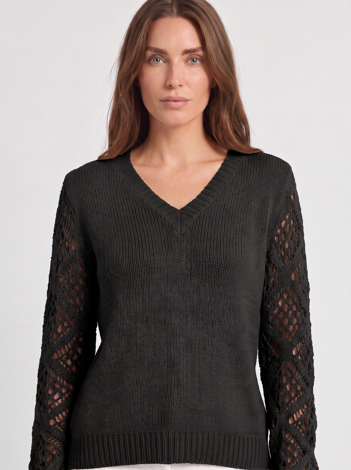 Dames Gebreide V-Hals Trui met Kanten Details