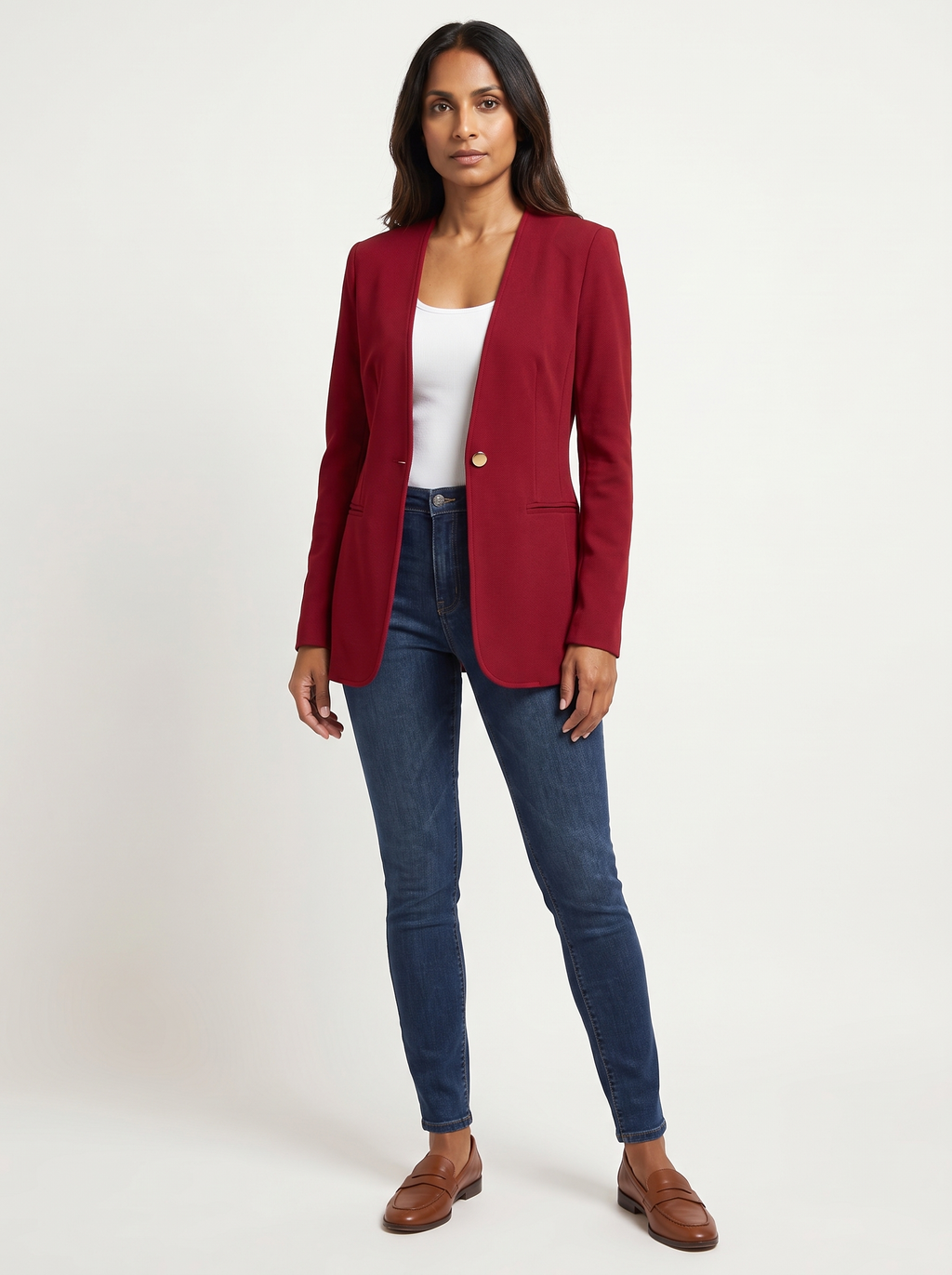 Dames A-Lijn Blazer met V-Hals en Knoopsluiting