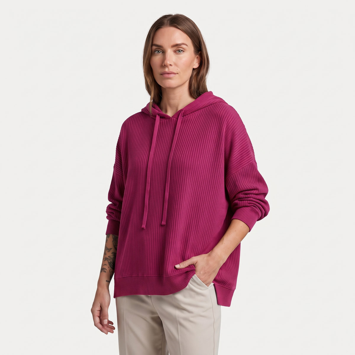 Dames Oversized Gebreide Hoodie met Trekkoord