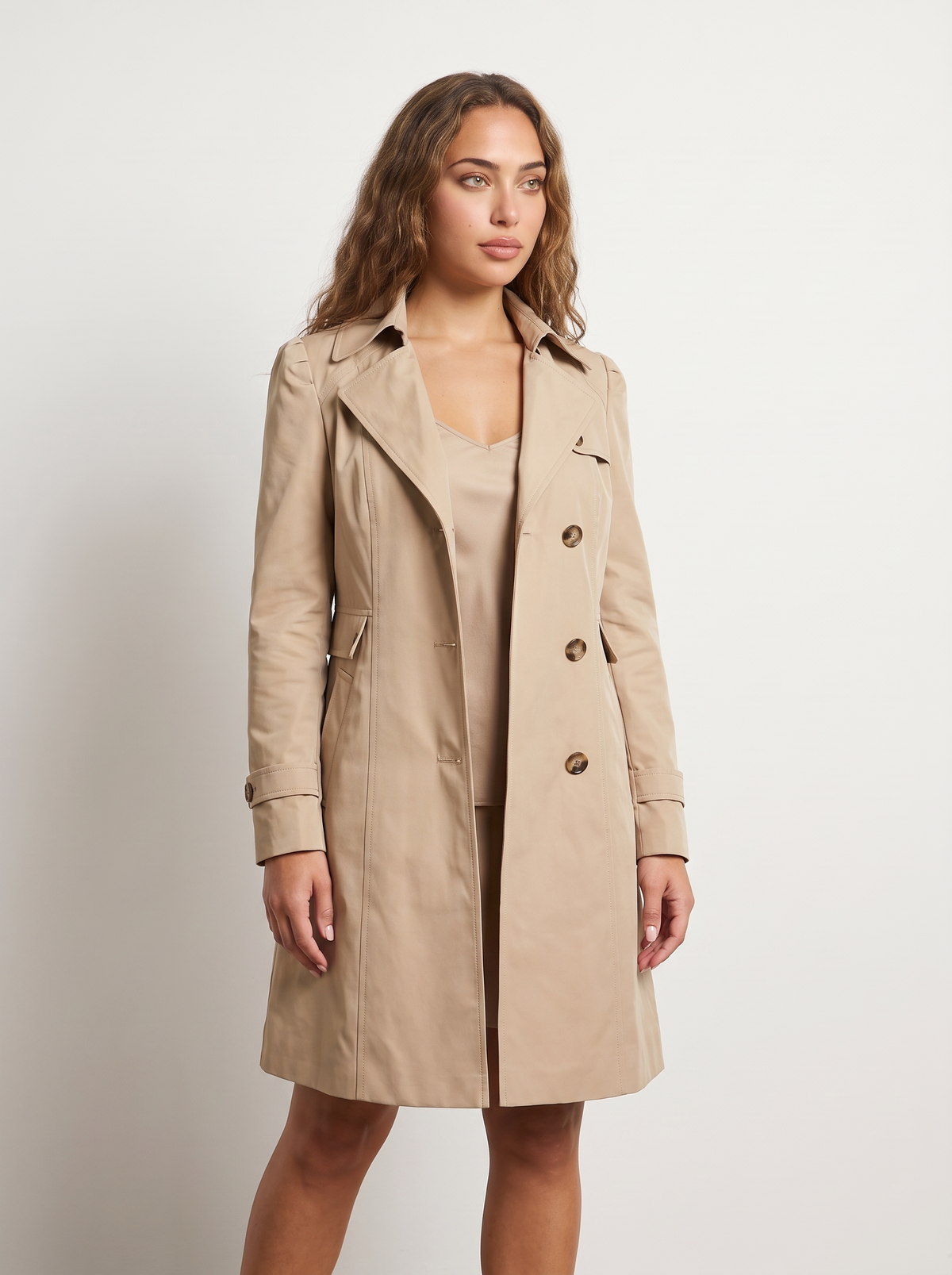 Dames Slim Fit Getailleerde Trenchcoat met Klassieke Reverskraag