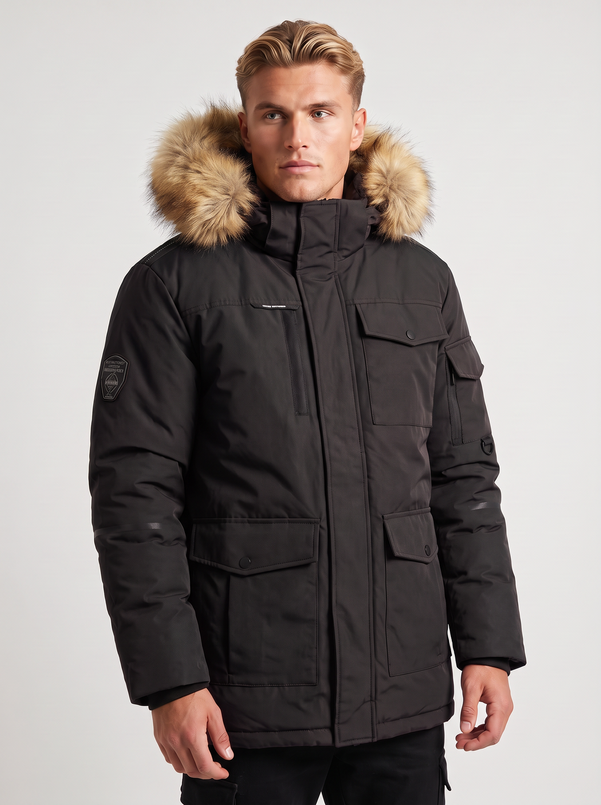Heren Winterjas met Afneembare Capuchon Bontkraag
