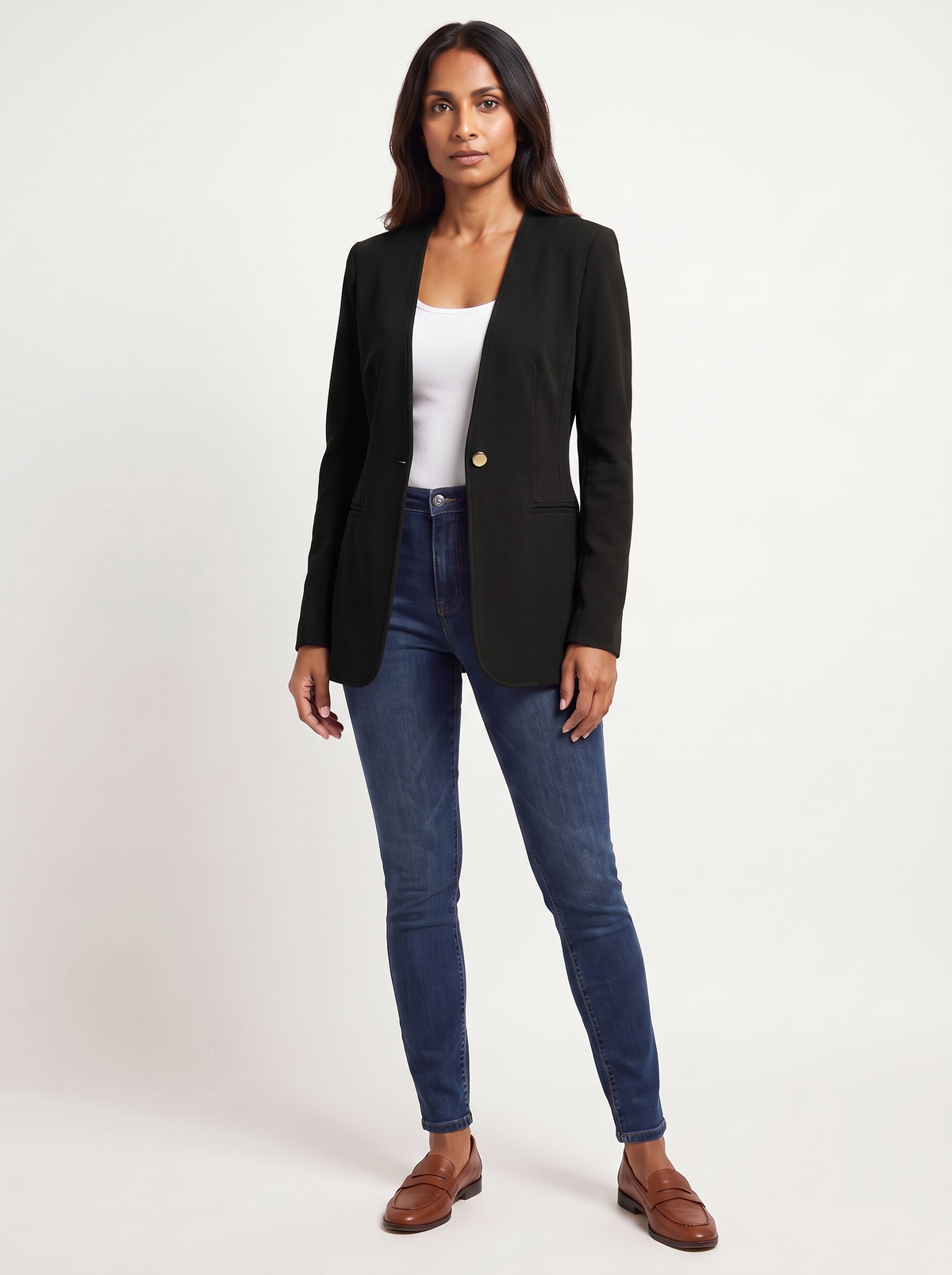 Dames A-Lijn Blazer met V-Hals en Knoopsluiting
