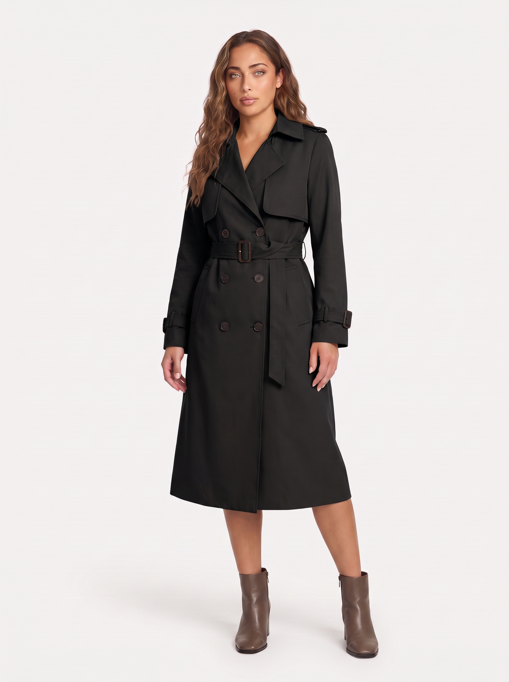 Dames Lange Trenchcoat met Dubbele Knoopsluiting