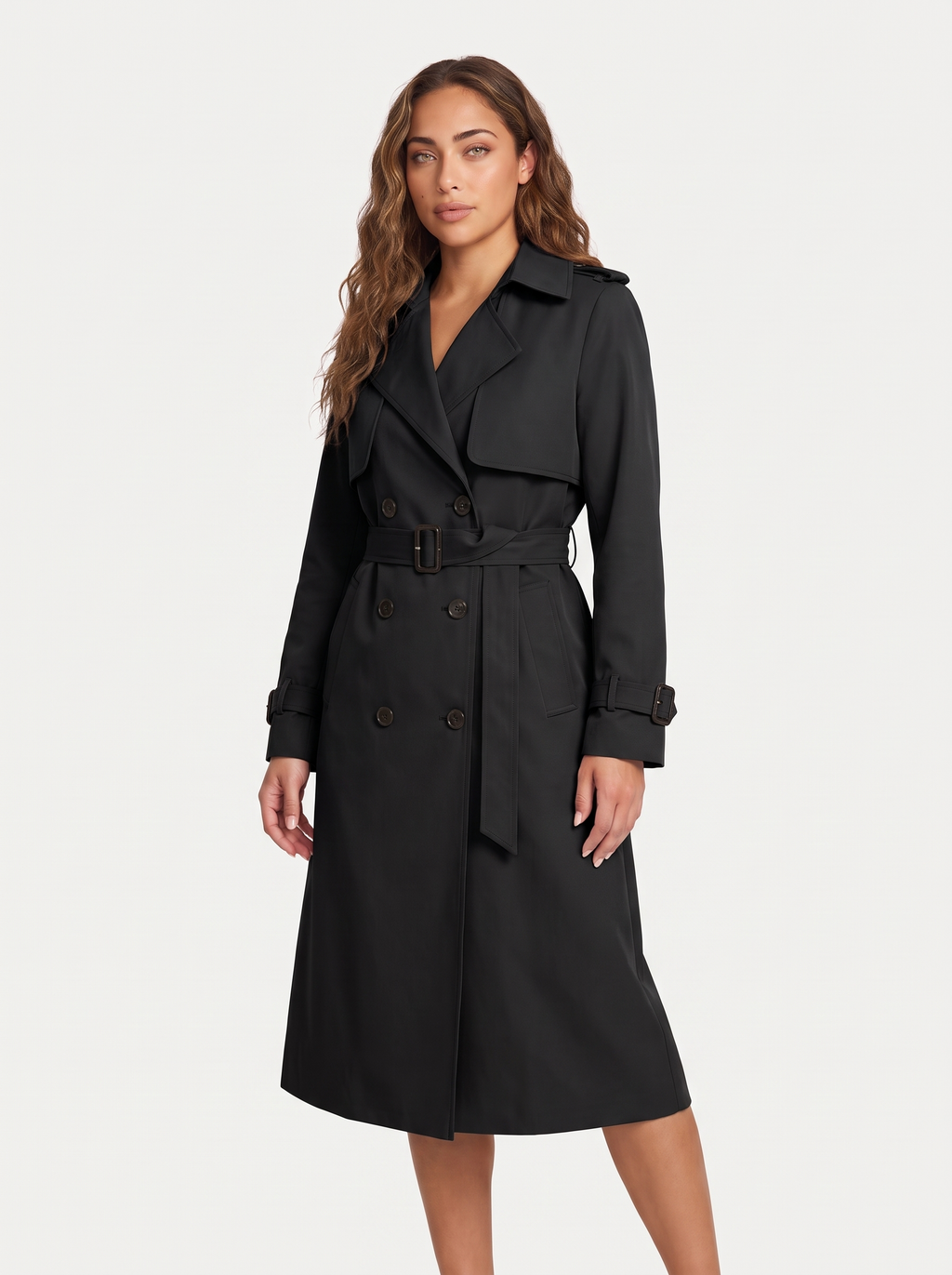 Dames Lange Trenchcoat met Dubbele Knoopsluiting