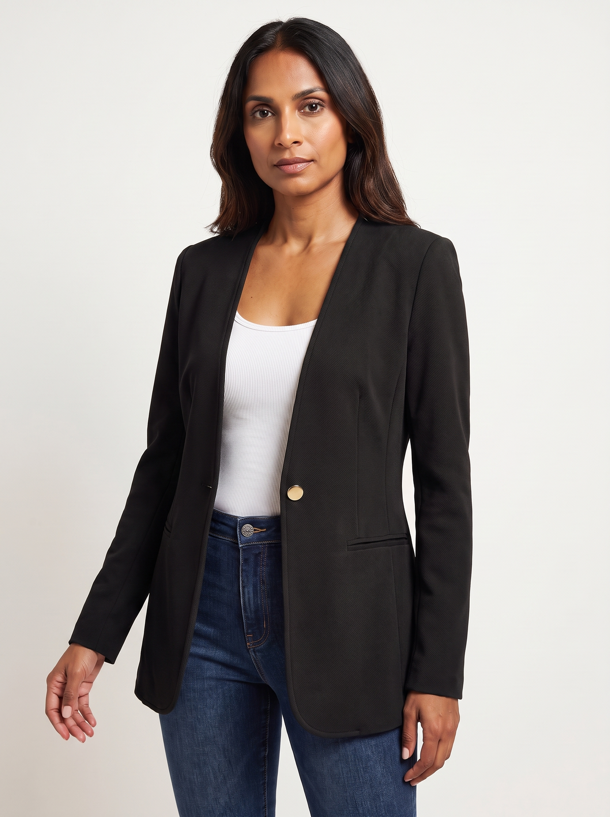 Dames A-Lijn Blazer met V-Hals en Knoopsluiting